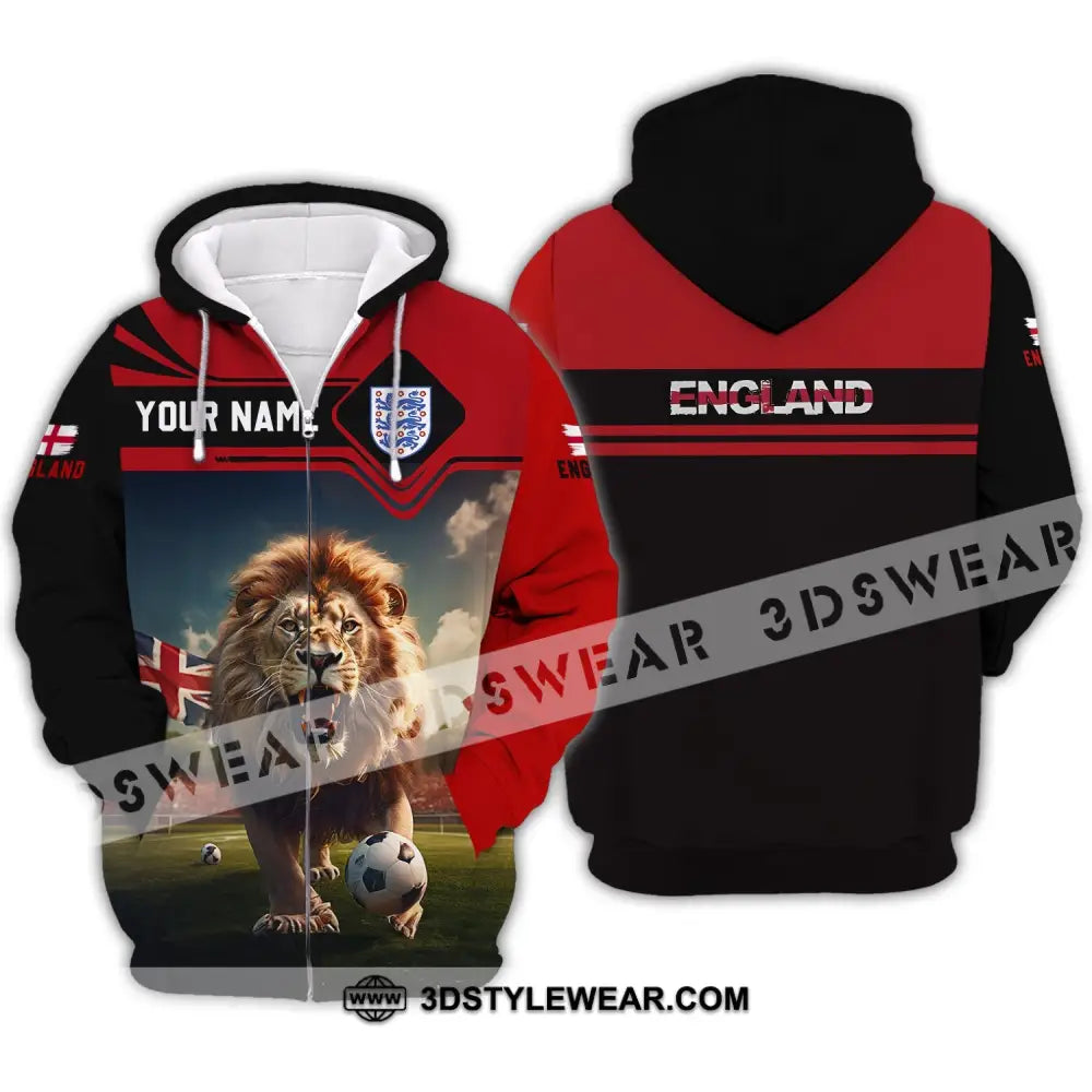 Unisex Shirt - Custom Name And Number Euro 2024 England Team Lover Lion Zipper Hoodie / S T-Shirt