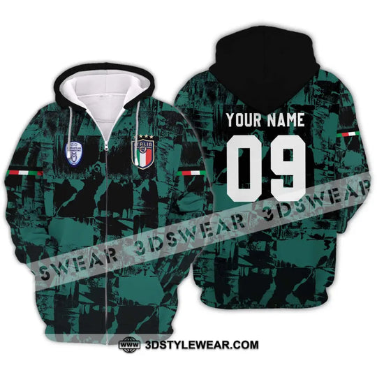 Unisex Shirt - Custom Name And Number Shirt, Euro 2024 Italy National Team Black And Green style option 2