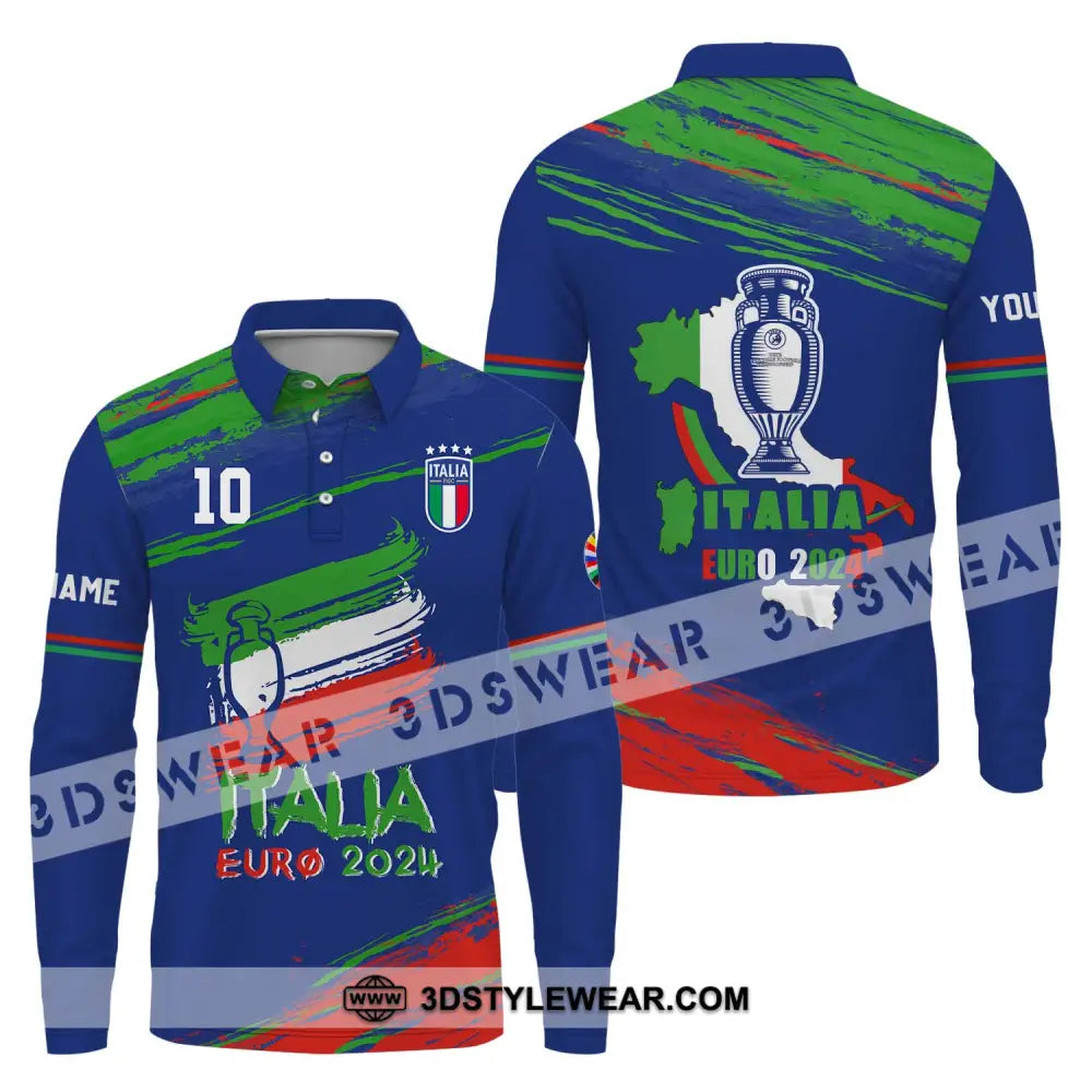 Unisex Shirt - Custom Name And Number Euro 2024 Italy Team Cup Long Sleeve Polo / S T-Shirt