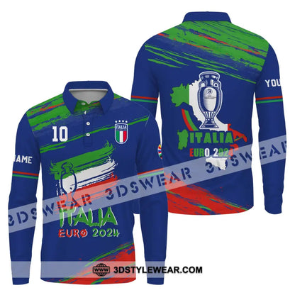 Unisex Shirt - Custom Name And Number Euro 2024 Italy Team Cup Long Sleeve Polo / S T-Shirt