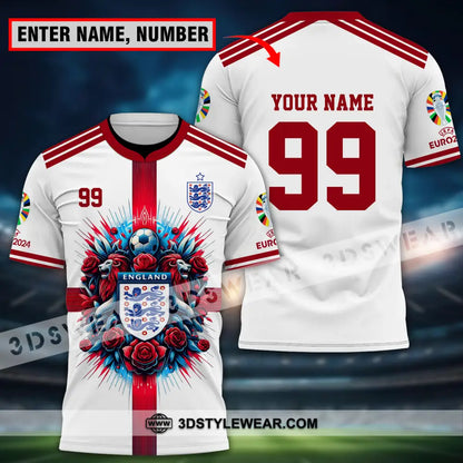 Unisex Shirt - Custom Name And Number Euro 2024 National Team England White Red T-Shirt