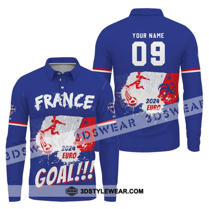 Unisex Shirt - Custom Name And Number France Team Euro 2024 Long Sleeve Polo / S T-Shirt