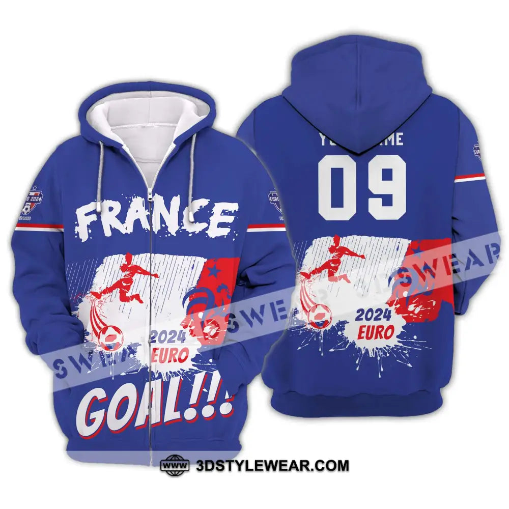 Unisex Shirt - Custom Name And Number France Team Euro 2024 Zipper Hoodie / S T-Shirt