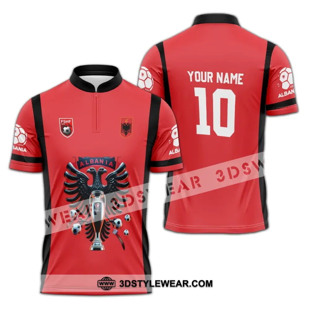 Unisex Shirt - Custom Name And Number Shirt FSHF Albania Euro 2024 National Team - Zipper Polo Shirt / S - T-shirt