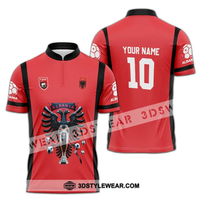 Unisex Shirt - Custom Name And Number Shirt FSHF Albania Euro 2024 National Team - Zipper Polo Shirt / S - T-shirt