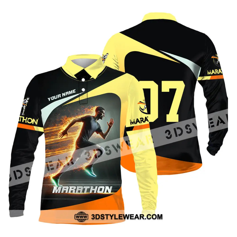 Unisex Shirt Custom Name and Number Marathon Shirt Marathon Lover Gift - Long Sleeve Polo / S - T-shirt