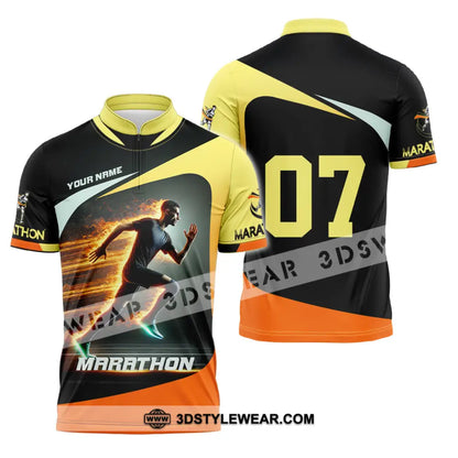 Unisex Shirt Custom Name and Number Marathon Shirt Marathon Lover Gift - Zipper Polo Shirt / S - T-shirt