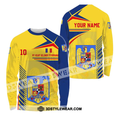 Unisex Shirt - Custom Name And Number National Team My Heart Belongs To Romania Long Sleeve / S