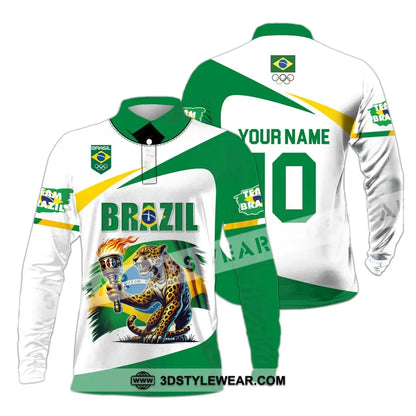 Unisex Shirt - Custom Name And Number Olympic 2024 Sport Brazil Long Sleeve Polo / S T-Shirt