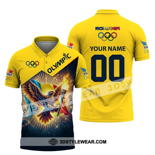 Unisex Shirt, Custom Name and Number Romania Olympic Shirt, Olympic 2024 Romania Long Sleeve Polo Shirt style option 4