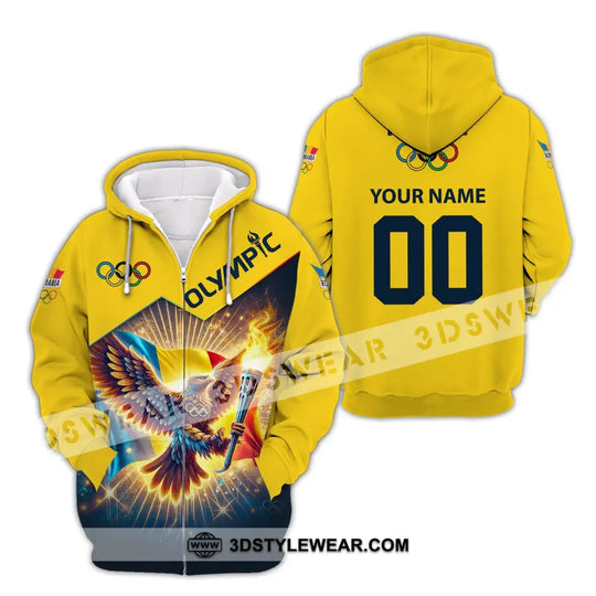 Unisex Shirt, Custom Name and Number Romania Olympic Shirt, Olympic 2024 Romania Long Sleeve Polo Shirt style option 3