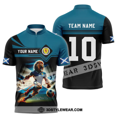 Unisex Shirt - Custom Name And Number Scotland Lion Playing Ball Zipper Polo / S T-Shirt