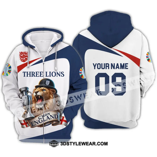 Unisex Shirt - Custom Name And Number Sport Shirt, C'Mon England Three Lions style option 3