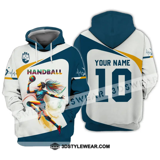 Unisex Shirt - Custom Name And Number Sport Shirt, Handball White Blue Classic style option 3