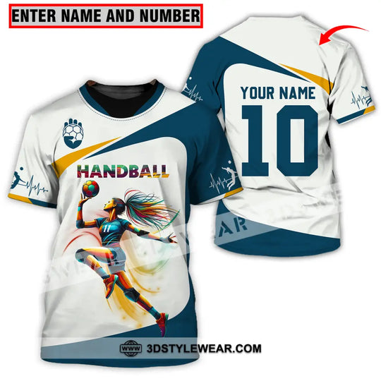 Unisex Shirt - Custom Name And Number Sport Shirt, Handball White Blue Classic style option 1