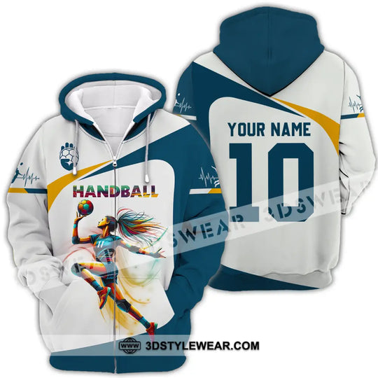 Unisex Shirt - Custom Name And Number Sport Shirt, Handball White Blue Classic style option 4
