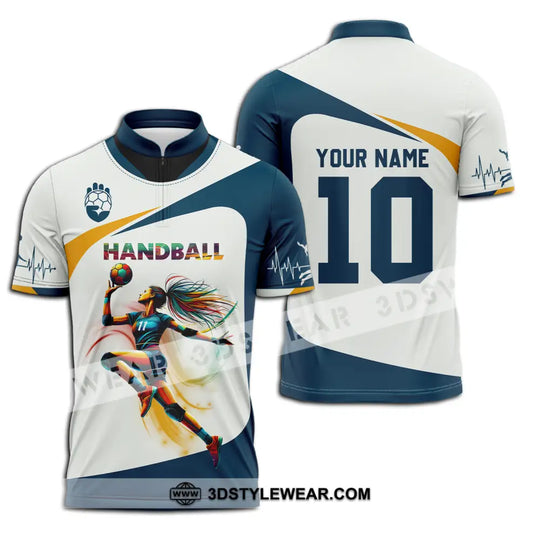 Unisex Shirt - Custom Name And Number Sport Shirt, Handball White Blue Classic style option 2
