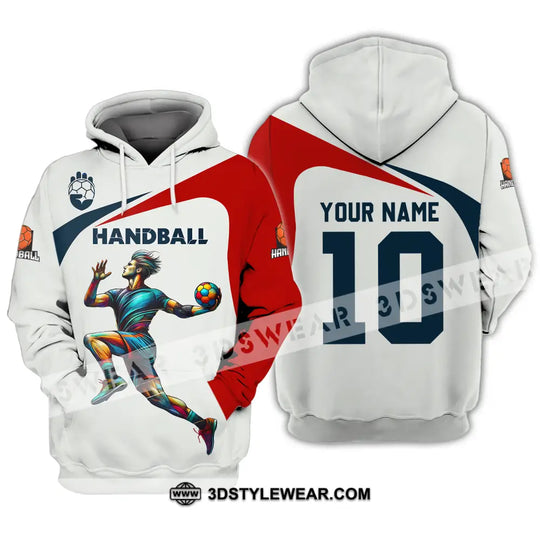 Unisex Shirt - Custom Name And Number Sport Shirt, Handball White Red Classic style option 3
