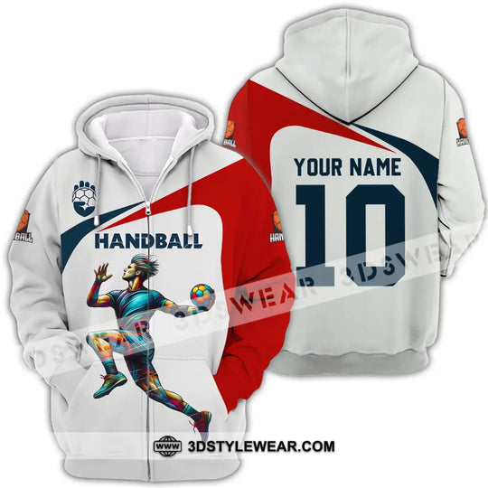 Unisex Shirt - Custom Name And Number Sport Shirt, Handball White Red Classic style option 4