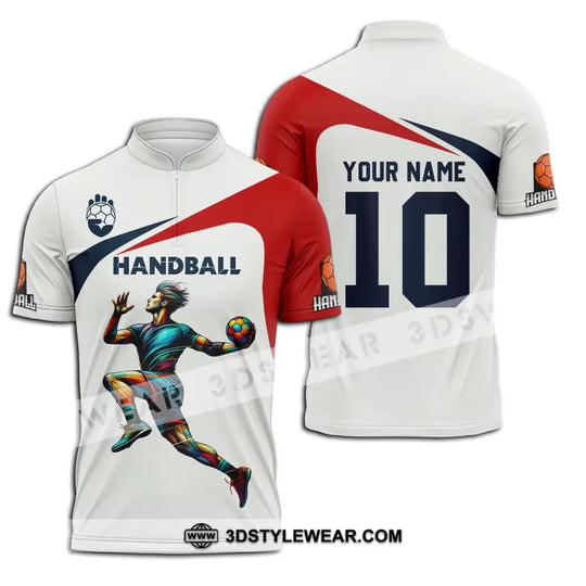 Unisex Shirt - Custom Name And Number Sport Shirt, Handball White Red Classic style option 2