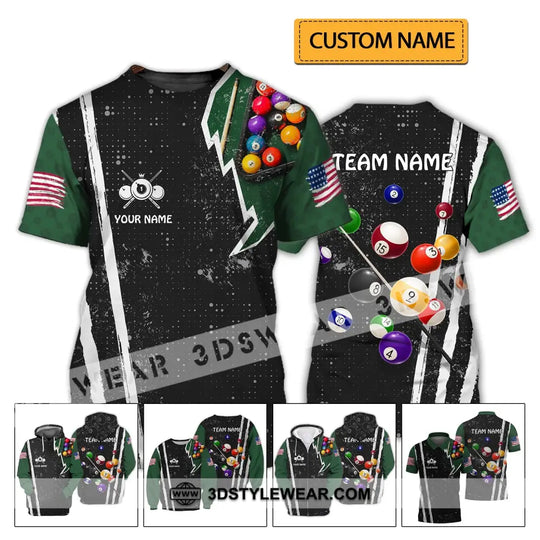 Unisex Shirt - Custom Name And Team Name Shirt - American Billiard Lover Black And Green style option 2