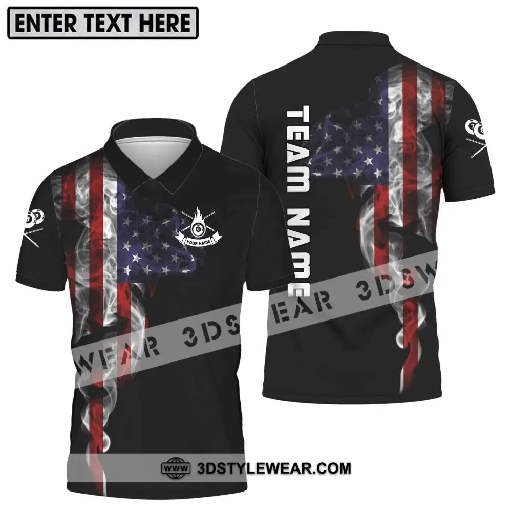 Unisex Shirt - Custom Name And Team Billiard America Flag Polo / S T-Shirt
