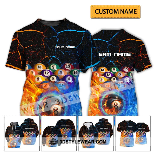 Unisex Shirt - Custom Name And Team Name Shirt -Billiard Balls Fire And Water style option 2