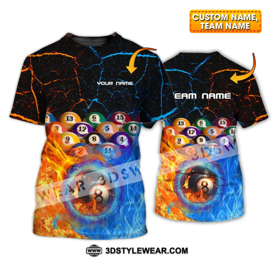 Unisex Shirt - Custom Name And Team Name Shirt -Billiard Balls Fire And Water style option 1