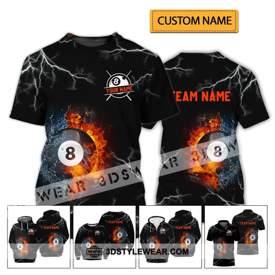 Unisex Shirt - Custom Name And Team Name Shirt - Billiard Fire And Water style option 2