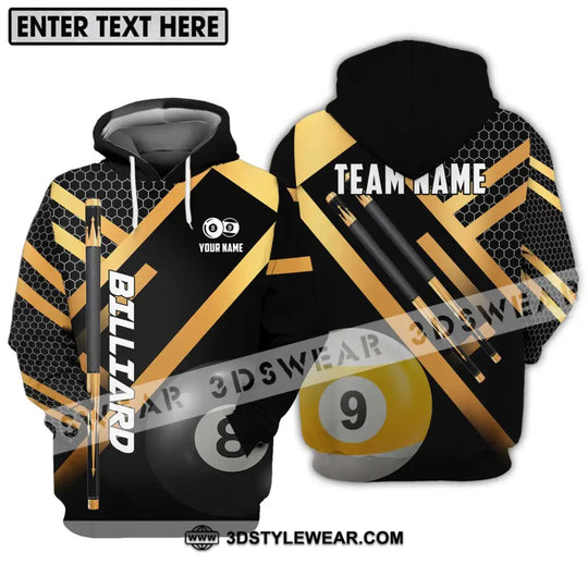 Unisex Shirt - Custom Name And Team Name Billiard Shirt, Gold And Black Billiard Shirt style option 3