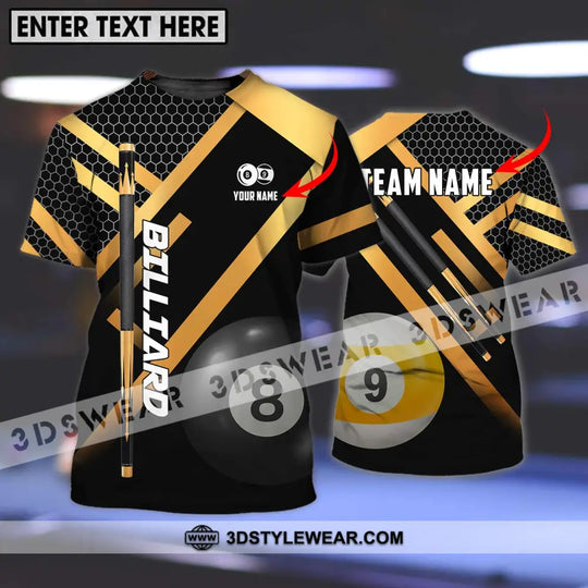 Unisex Shirt - Custom Name And Team Name Billiard Shirt, Gold And Black Billiard Shirt style option 1
