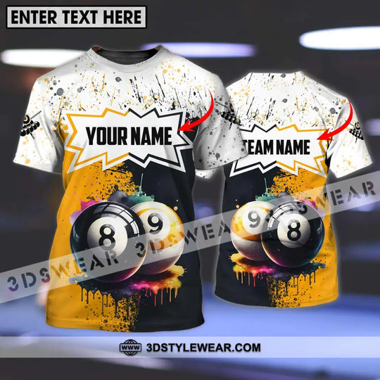 Unisex Shirt - Custom Name And Team Name Billiard Shirt, Gold Black And White Billiard Shirt style option 1