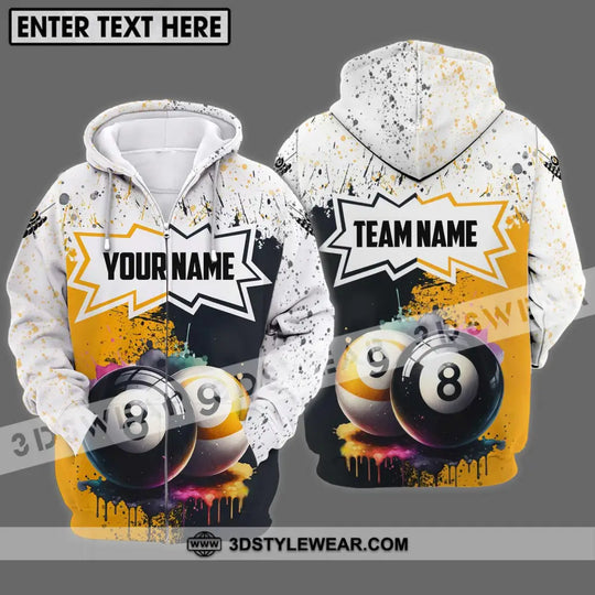 Unisex Shirt - Custom Name And Team Name Billiard Shirt, Gold Black And White Billiard Shirt style option 2