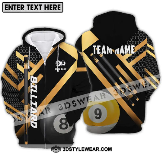 Unisex Shirt - Custom Name And Team Name Billiard Shirt, Gold And Black Billiard Shirt style option 2