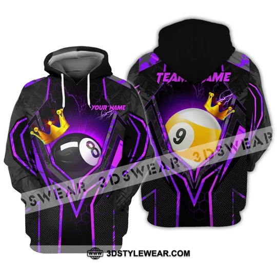 Unisex Shirt - Custom Name And Team Name Billiard Shirt Purple Line And Crown style option 4