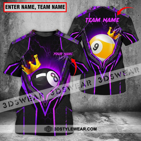 Unisex Shirt - Custom Name And Team Name Billiard Shirt Purple Line And Crown style option 1