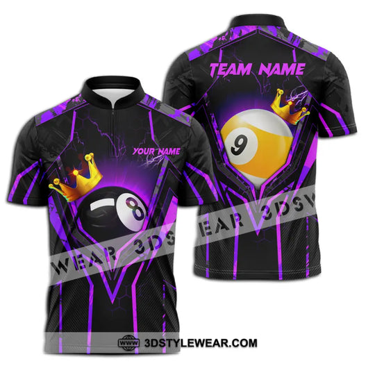 Unisex Shirt - Custom Name And Team Name Billiard Shirt Purple Line And Crown style option 3
