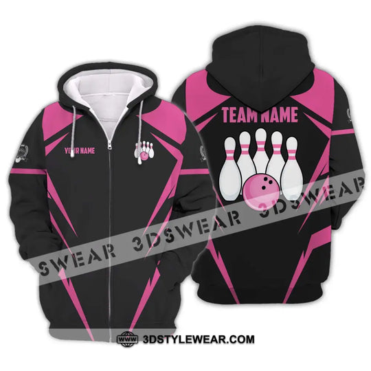 Unisex Shirt - Custom Name And Team Name Shirt, Black Pink Bowling Shirt style option 2