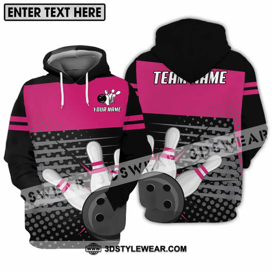Unisex Shirt - Custom Name And Team Name Shirt, Black Pink Shirt With Bowling Pins style option 3