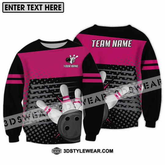 Unisex Shirt - Custom Name And Team Name Shirt, Black Pink Shirt With Bowling Pins style option 4