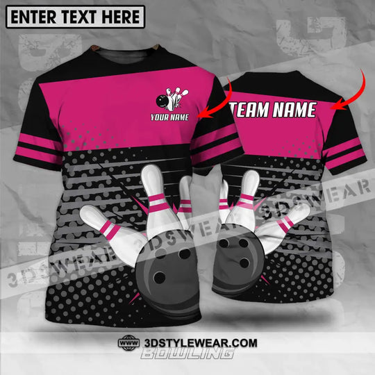 Unisex Shirt - Custom Name And Team Name Shirt, Black Pink Shirt With Bowling Pins style option 1
