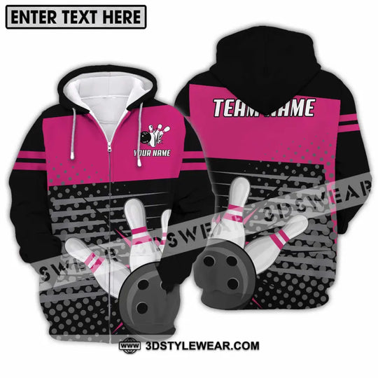 Unisex Shirt - Custom Name And Team Name Shirt, Black Pink Shirt With Bowling Pins style option 2