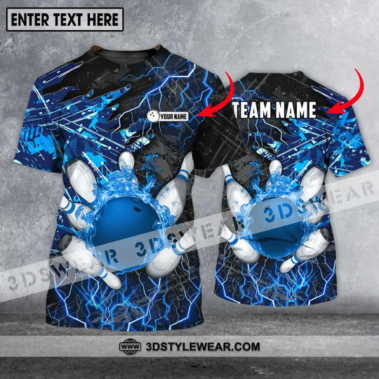 Unisex Shirt - Custom Name And Team Name Shirt, Blue Lightning Bowling Shirt style option 1
