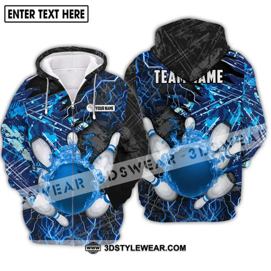 Unisex Shirt - Custom Name And Team Name Shirt, Blue Lightning Bowling Shirt style option 2