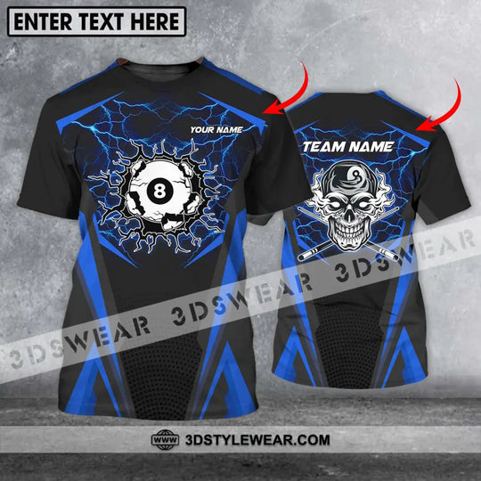 Unisex Shirt - Custom Name And Team Name Shirt, Blue Skull Billiard Ball style option 1