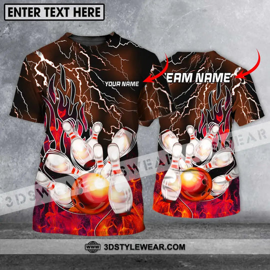 Unisex Shirt - Custom Name And Team Name Shirt, Bowling Fire Ball And Pins Shirt style option 1