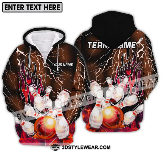 Unisex Shirt - Custom Name And Team Name Shirt, Bowling Fire Ball And Pins Shirt style option 2