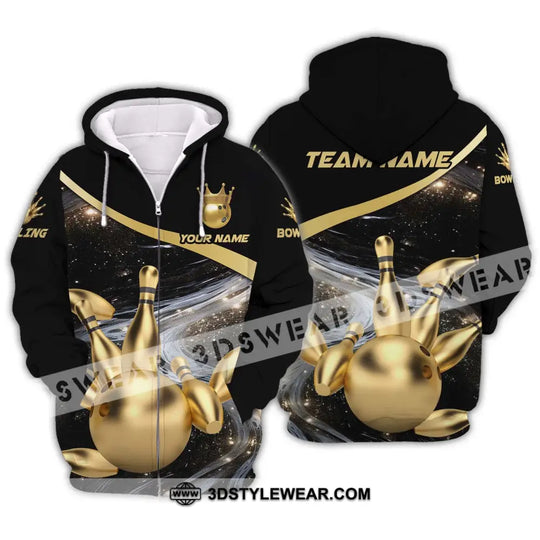 Unisex Shirt - Custom Name And Team Name Bowling Shirt, Gold Pins Gold Ball style option 2