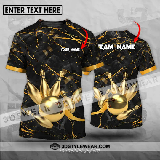 Unisex Shirt - Custom Name And Team Name Bowling Shirt, Golden Pins And Ball style option 1