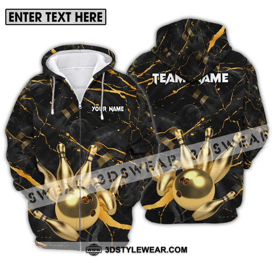 Unisex Shirt - Custom Name And Team Name Bowling Shirt, Golden Pins And Ball style option 2